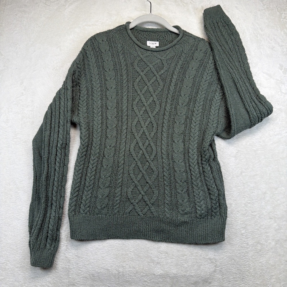 J.Crew Women's Rollneck Cable Knit Sweater Green Small S Crewneck Pullover